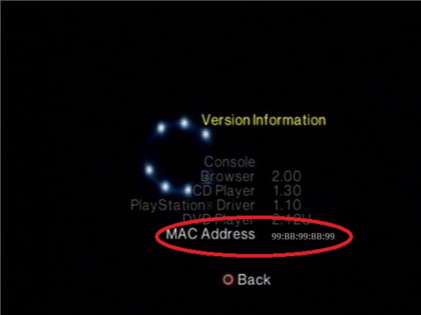 Play Station 2 MAC Address