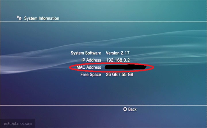Image of Playstation 3 MAC Address