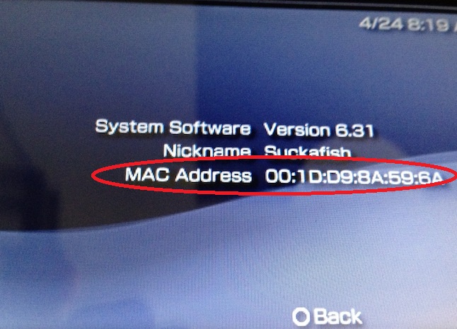 Image of Portable Playstation MAC Address