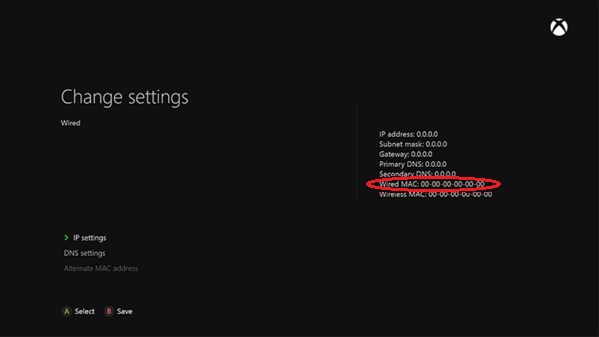 Image of Xbox One Mac Address