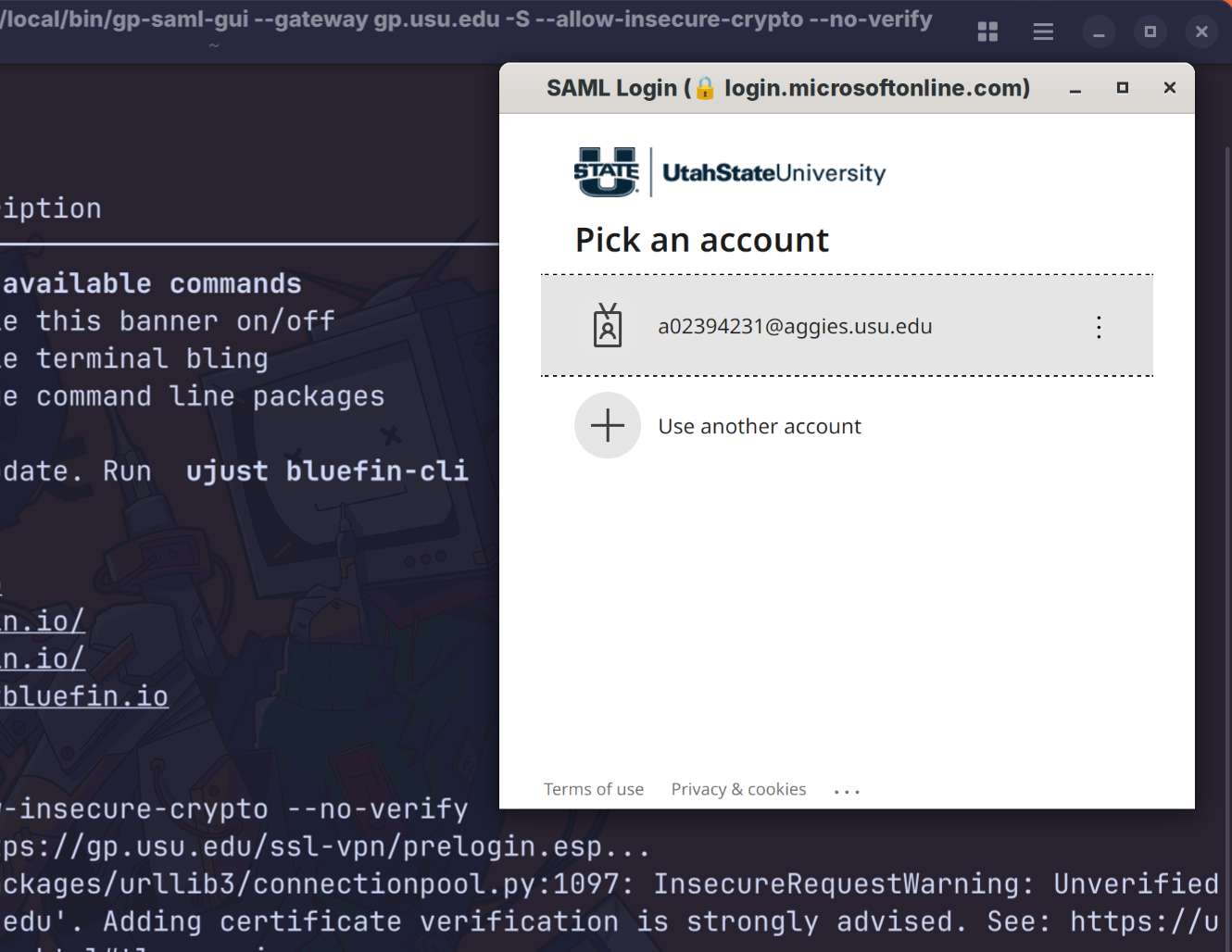 Image of a popup prompting the user to log in to their USU account
