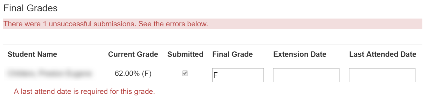 Unsuccessful Submissions Error Message